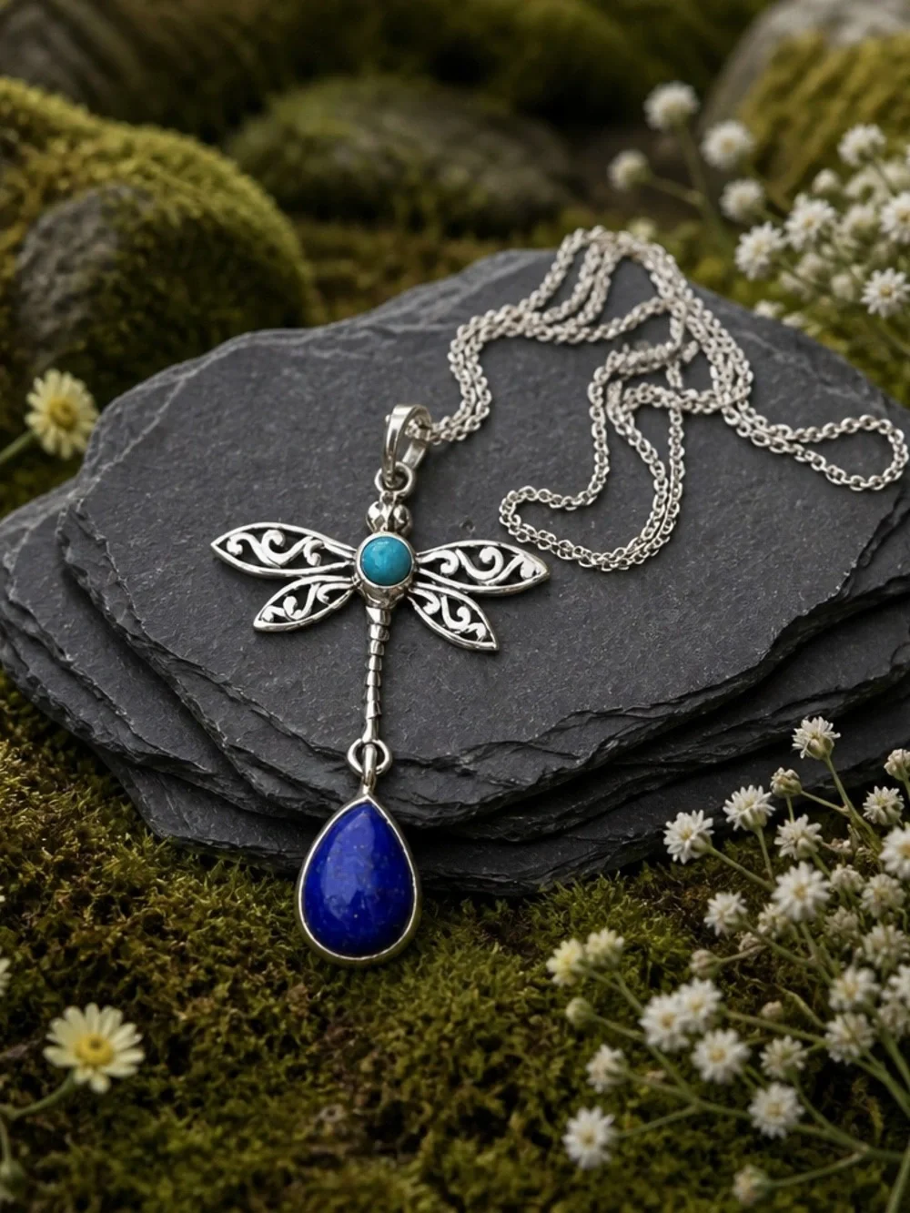 Turquoise & Lapis Dragonfly Necklace